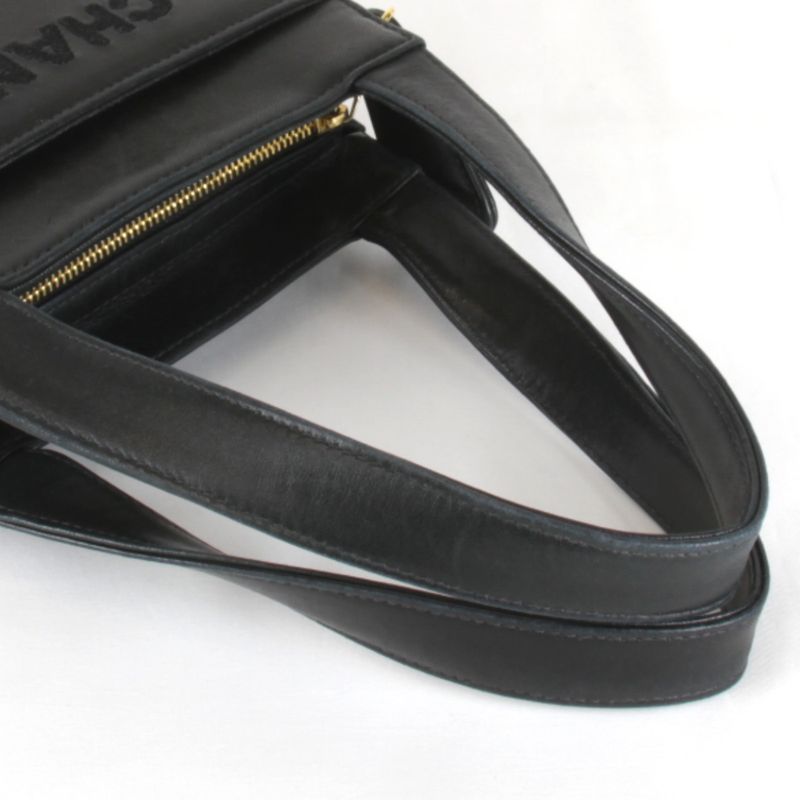 Chanel Logo Lambskin Gold Hardware Handbag Leather Black