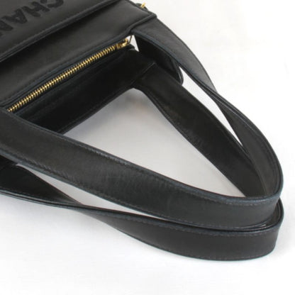 Chanel Logo Lambskin Gold Hardware Handbag Leather Black