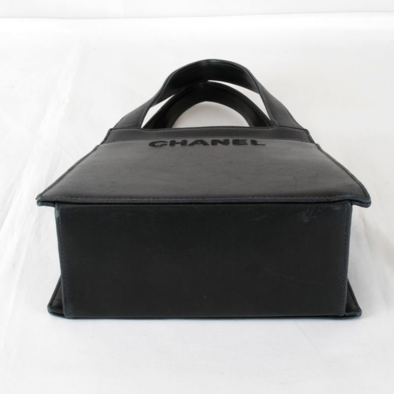 Chanel Logo Lambskin Gold Hardware Handbag Leather Black