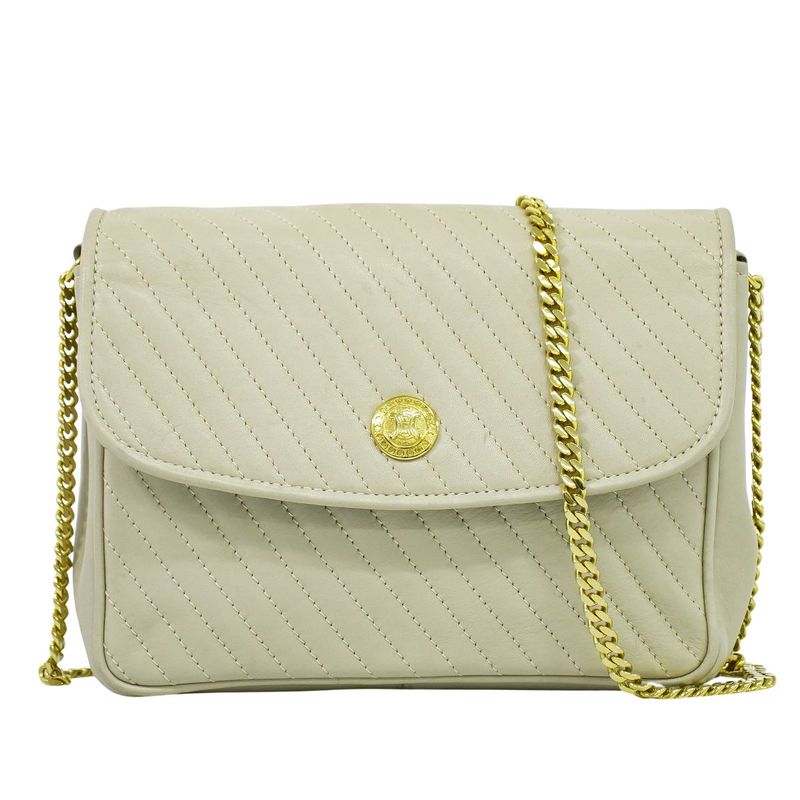 Authentic Celine Quilted Chain Shoulder Bag Pochette Leather Ivory Bag Pre-owned