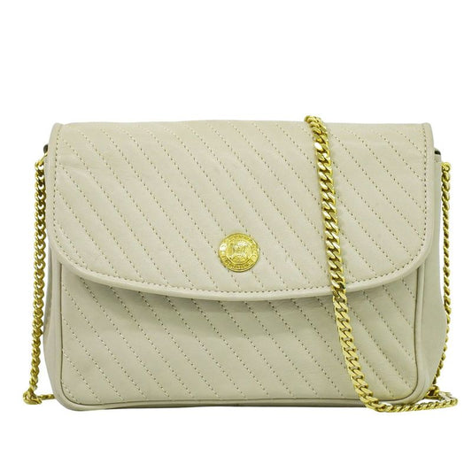 Authentic Celine Quilted Chain Shoulder Bag Pochette Leather Ivory Bag Pre-owned