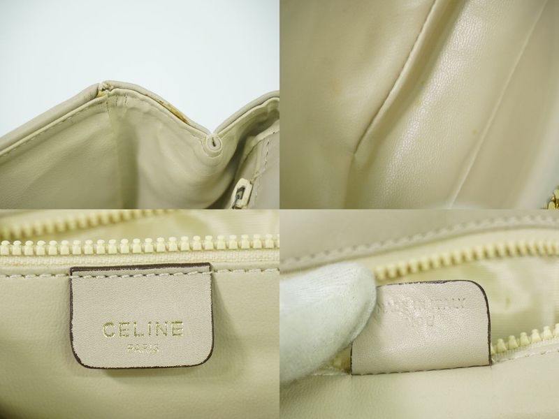 Authentic Celine Quilted Chain Shoulder Bag Pochette Leather Ivory Bag Pre-owned