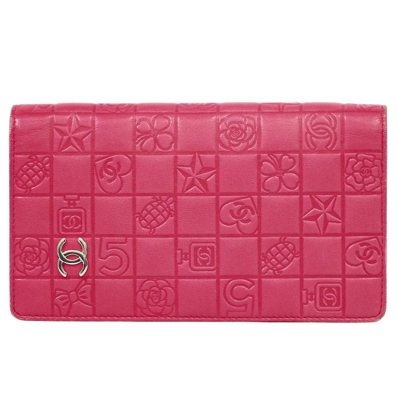 Object Chanel Coco Mark Icon Line Long Wallet Long Wallet Leather Pink Icon