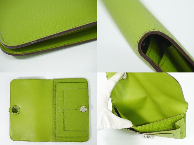 Genuine Hermes Dogon GM Long Wallet Long Wallet □K Engraved 2007 Leather Anise