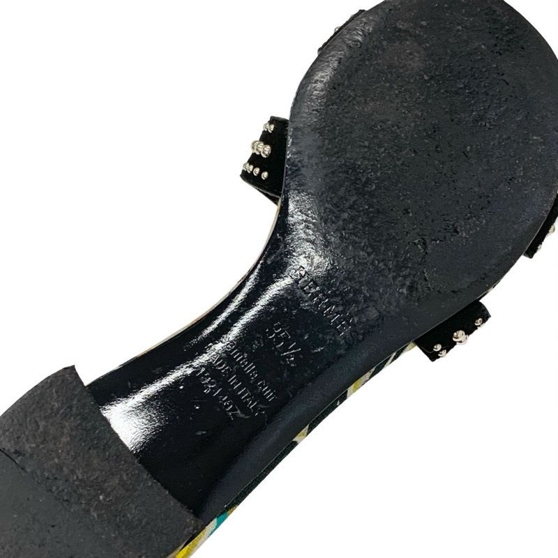 Hermes Oasis Sandals Shoes Suede Black Multicolor Studded Mules