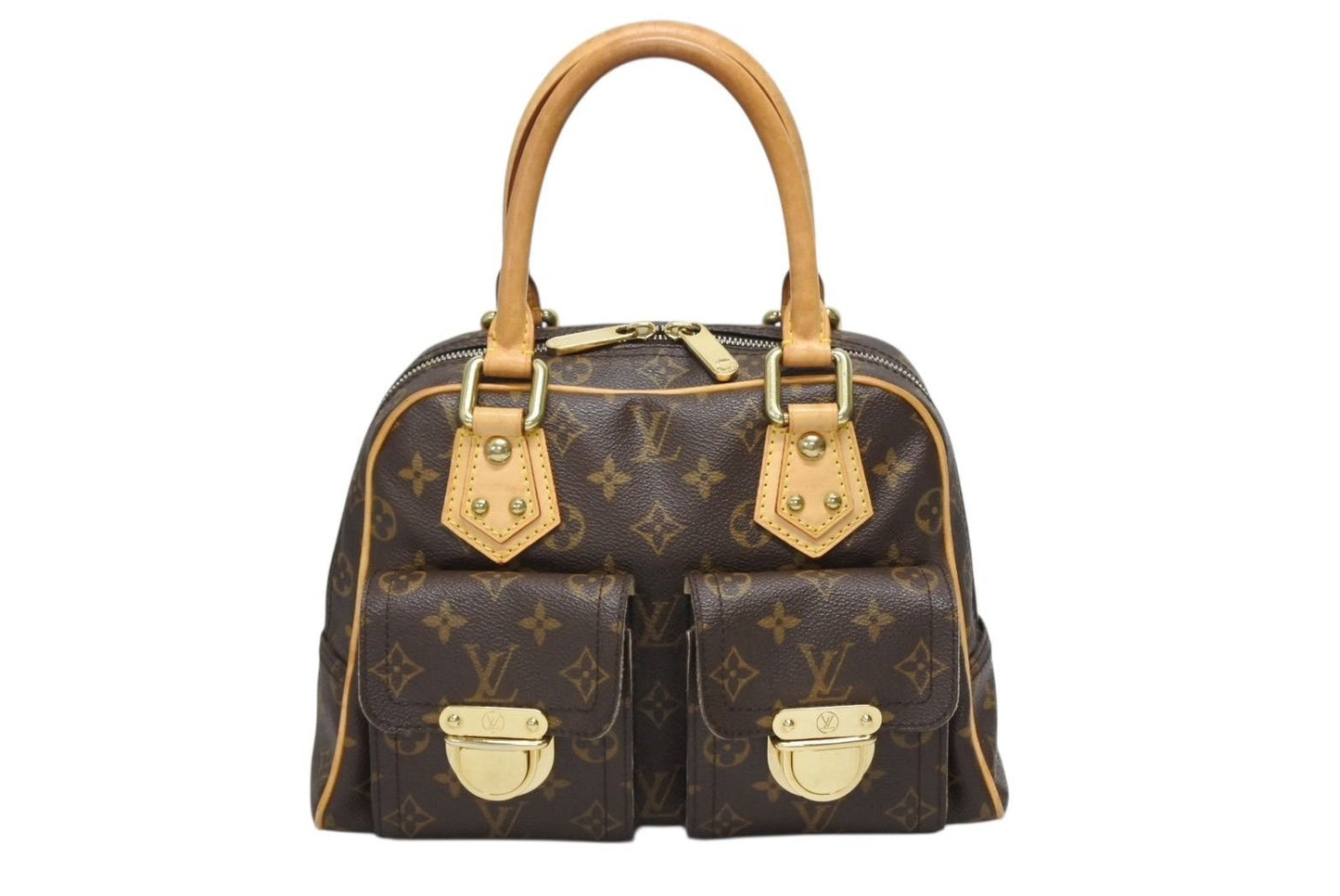 Louis Vuitton Manhattan PM Handbag Vachetta Leather Brown Gold