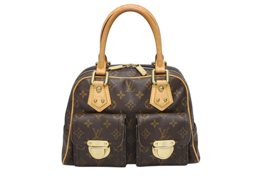 Louis Vuitton Manhattan PM Handbag Vachetta Leather Brown Gold
