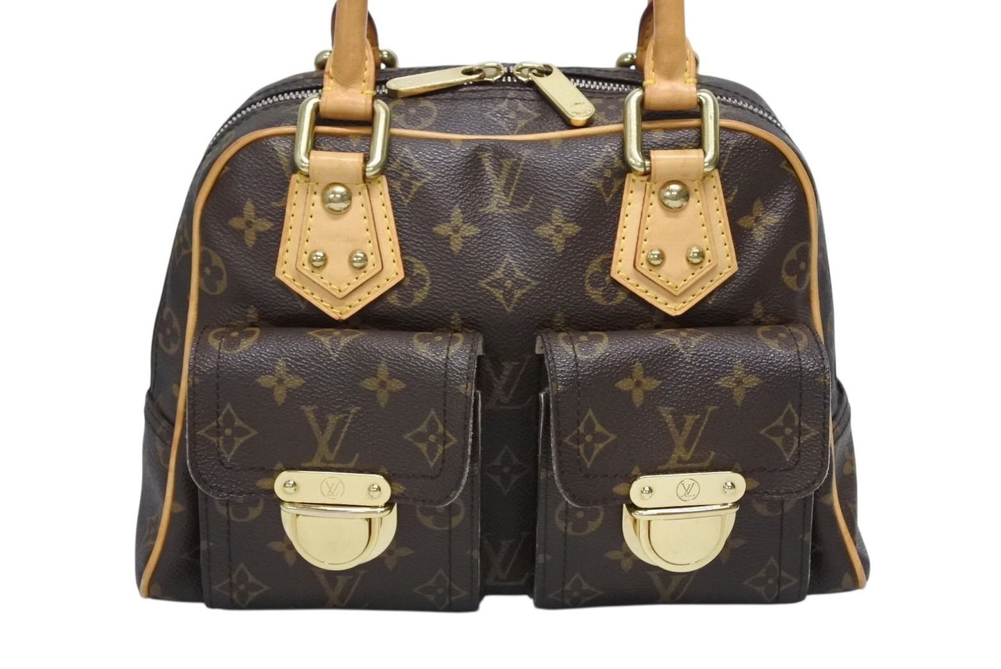 Louis Vuitton Manhattan PM Handbag Vachetta Leather Brown Gold — view 2