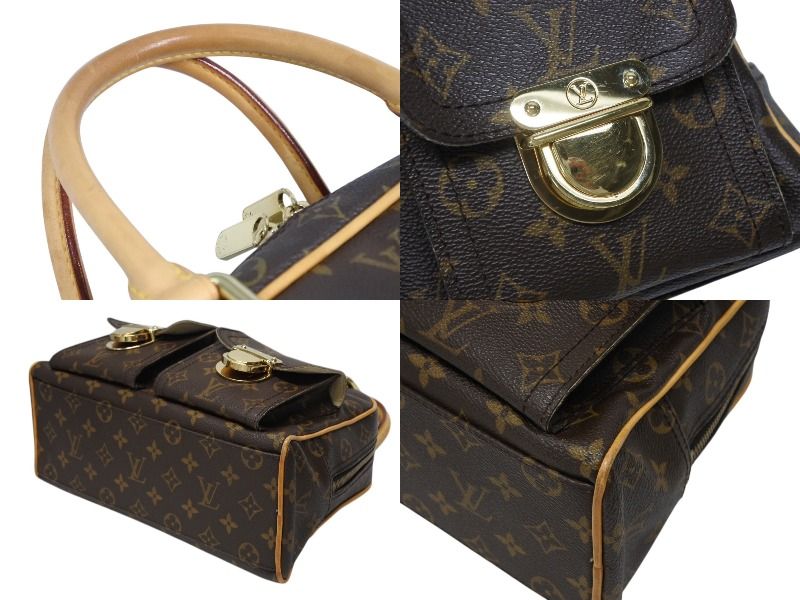 Louis Vuitton Manhattan PM Handbag Vachetta Leather Brown Gold — view 5
