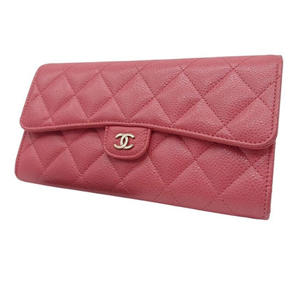 Chanel Matelasse Caviar Skin Pink Coco Mark Long Wallet Serial Sticker Card
