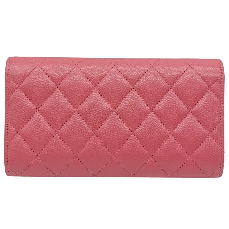 Chanel Matelasse Caviar Skin Pink Coco Mark Long Wallet Serial Sticker Card