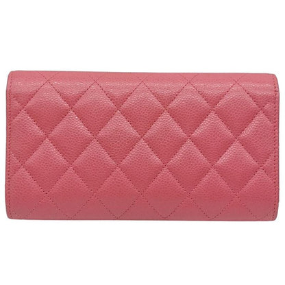 Chanel Matelasse Caviar Skin Pink Coco Mark Long Wallet Serial Sticker Card