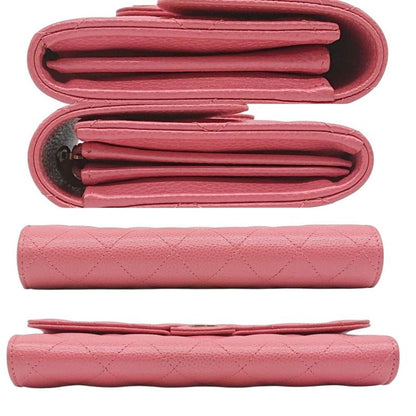 Chanel Matelasse Caviar Skin Pink Coco Mark Long Wallet Serial Sticker Card