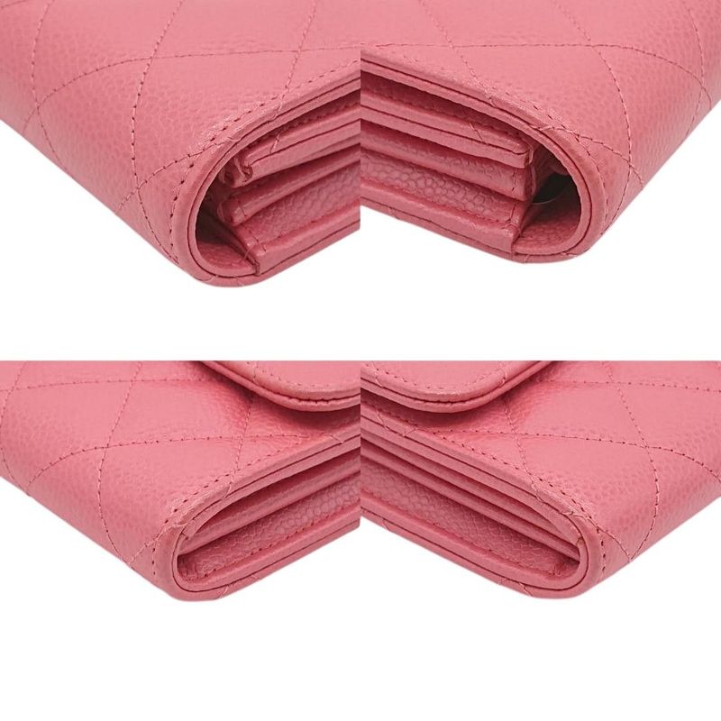 Chanel Matelasse Caviar Skin Pink Coco Mark Long Wallet Serial Sticker Card