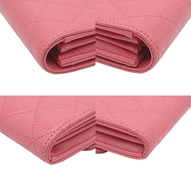 Chanel Matelasse Caviar Skin Pink Coco Mark Long Wallet Serial Sticker Card