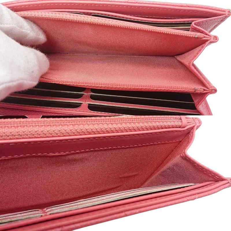 Chanel Matelasse Caviar Skin Pink Coco Mark Long Wallet Serial Sticker Card