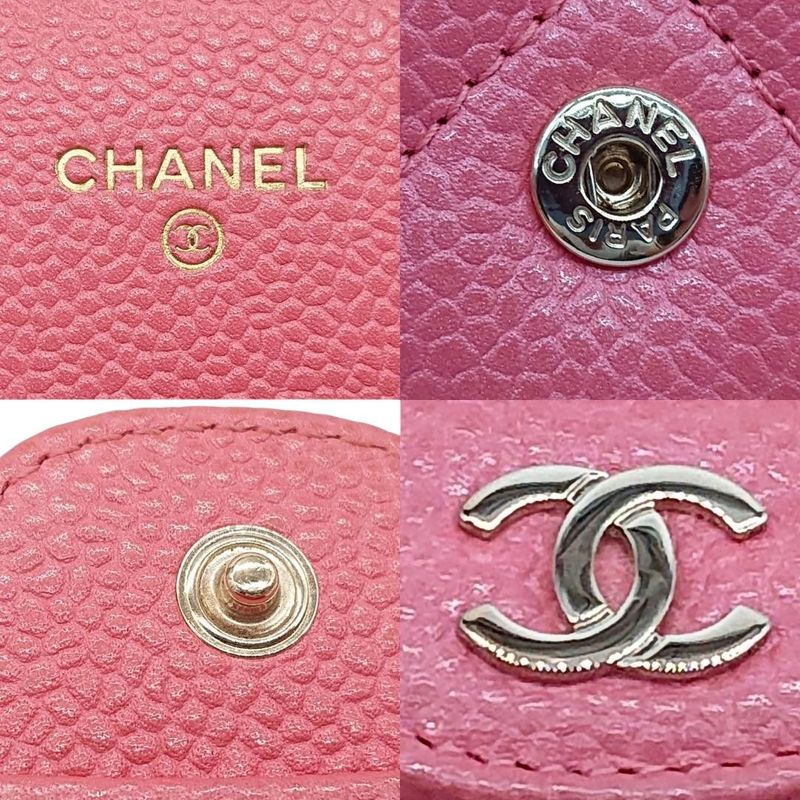 Chanel Matelasse Caviar Skin Pink Coco Mark Long Wallet Serial Sticker Card