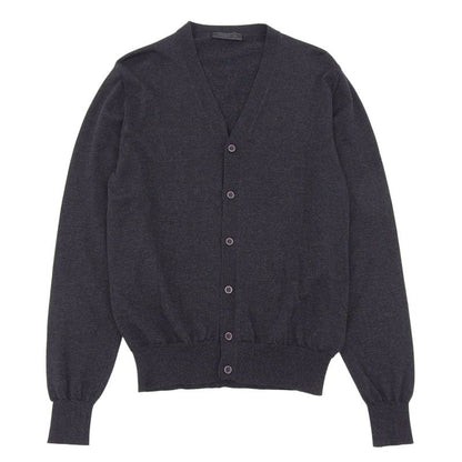 Prada 2023 Dna959 Virgin Wool Long Sleeve Knit Cardigan Charcoal Gray 46 Made