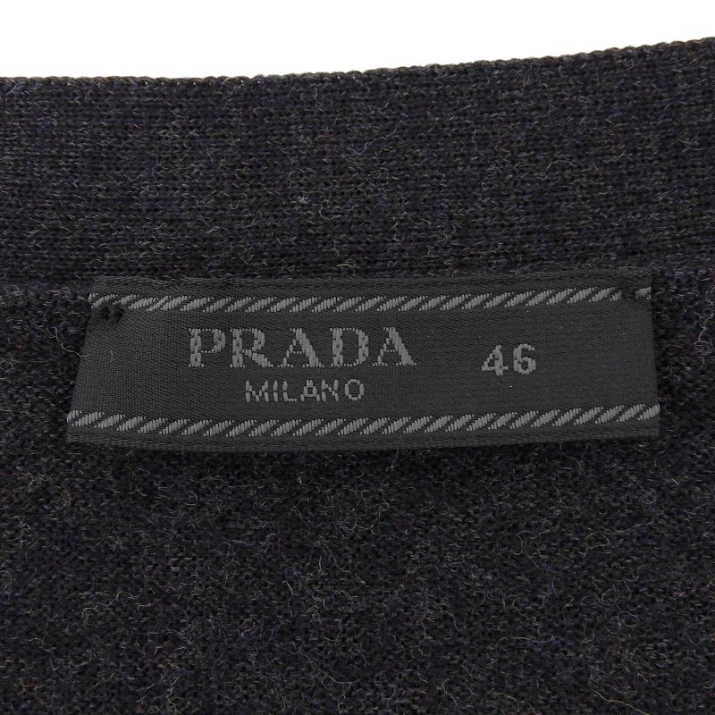Prada 2023 Dna959 Virgin Wool Long Sleeve Knit Cardigan Charcoal Gray 46 Made
