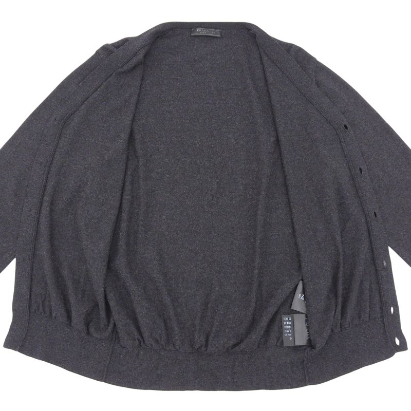 Prada 2023 Dna959 Virgin Wool Long Sleeve Knit Cardigan Charcoal Gray 46 Made
