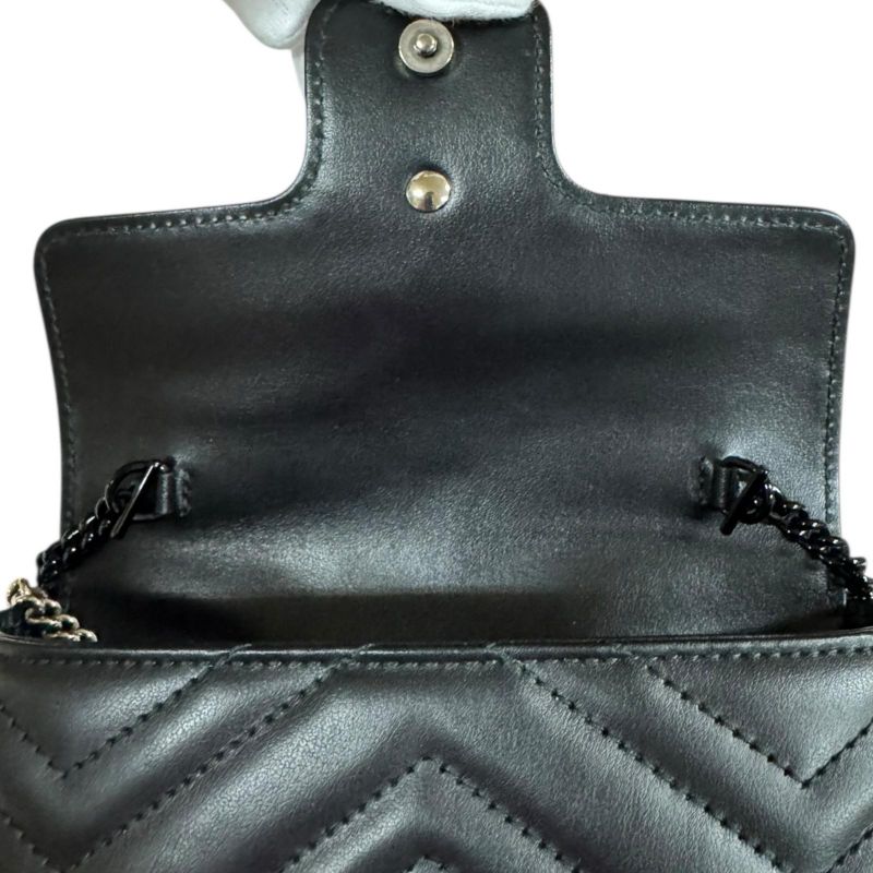 Gucci Super Mini Bag GG Marmont Shoulder Bag Leather 476433 Black Ladies Gucci