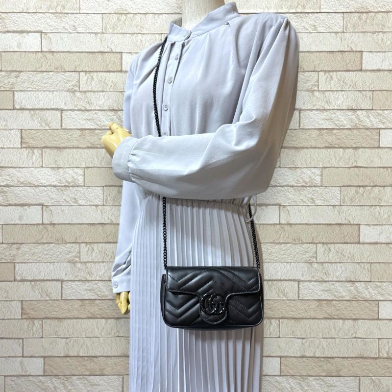 Gucci Super Mini Bag GG Marmont Shoulder Bag Leather 476433 Black Ladies Gucci