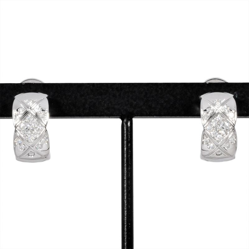 Chanel Coco Crush Earrings Diamond J12497 18K White Gold 74g White Togo Old