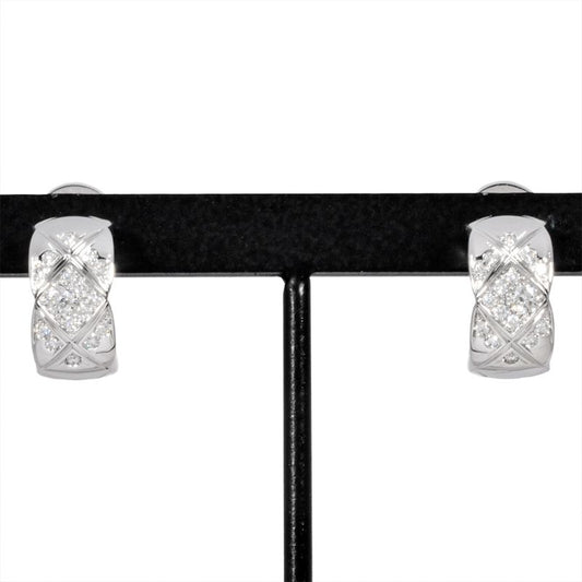Chanel Coco Crush Earrings Diamond J12497 18K White Gold 74g White Togo Old