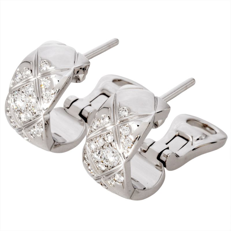 Chanel Coco Crush Earrings Diamond J12497 18K White Gold 74g White Togo Old