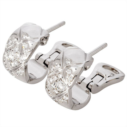 Chanel Coco Crush Earrings Diamond J12497 18K White Gold 74g White Togo Old