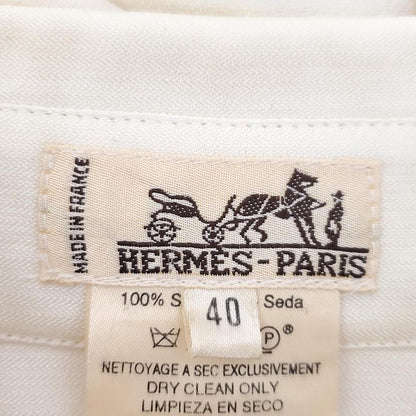 Hermes Long Sleeve Shirt Blouse Size 40 M Women's - Ivory Red And Gray Silk/plea