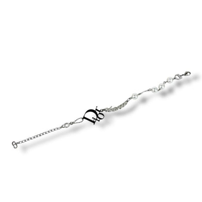 Christian DIOR Silver Logo Plated Pearl Bracelet Silver Hardware SV