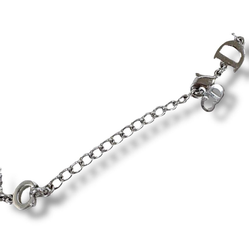Christian DIOR Silver Logo Plated Pearl Bracelet Silver Hardware SV