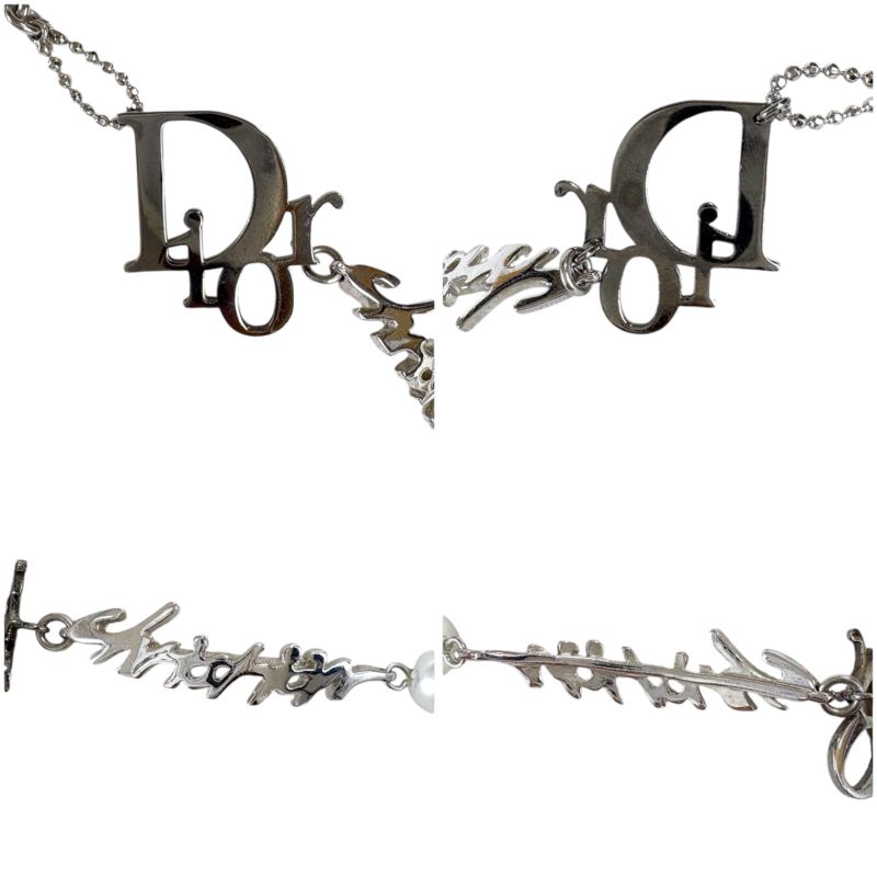 Christian DIOR Silver Logo Plated Pearl Bracelet Silver Hardware SV