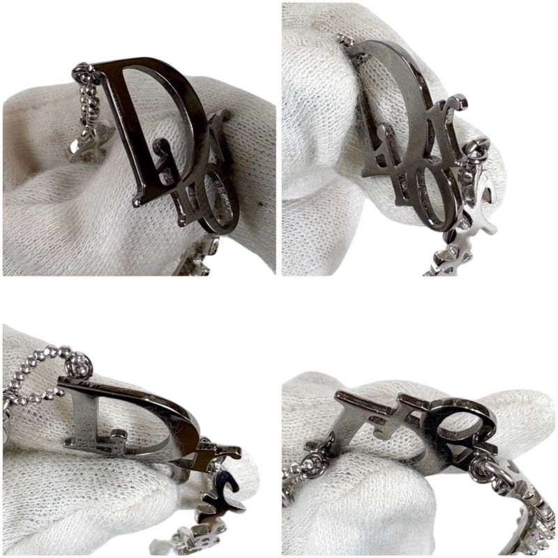Christian DIOR Silver Logo Plated Pearl Bracelet Silver Hardware SV