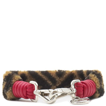 Fendi Shoulder Strap You Mini Mouton Leather Brown and Red Silver Hardware