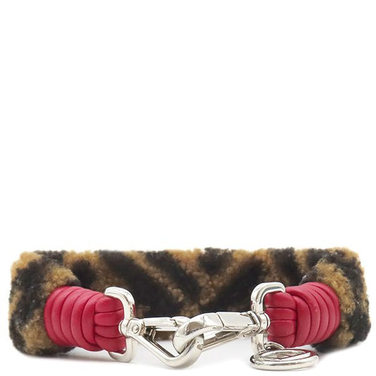 Fendi Shoulder Strap You Mini Mouton Leather Brown and Red Silver Hardware