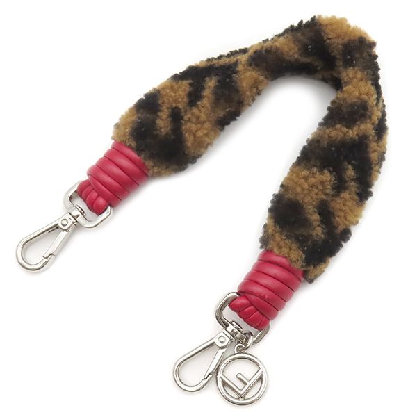 Fendi Shoulder Strap You Mini Mouton Leather Brown and Red Silver Hardware