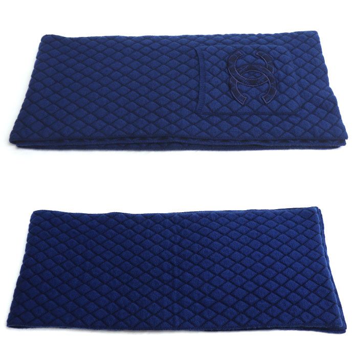 Chanel Large Quilted Scarf With Pocket Blue Ladies Pre-owned