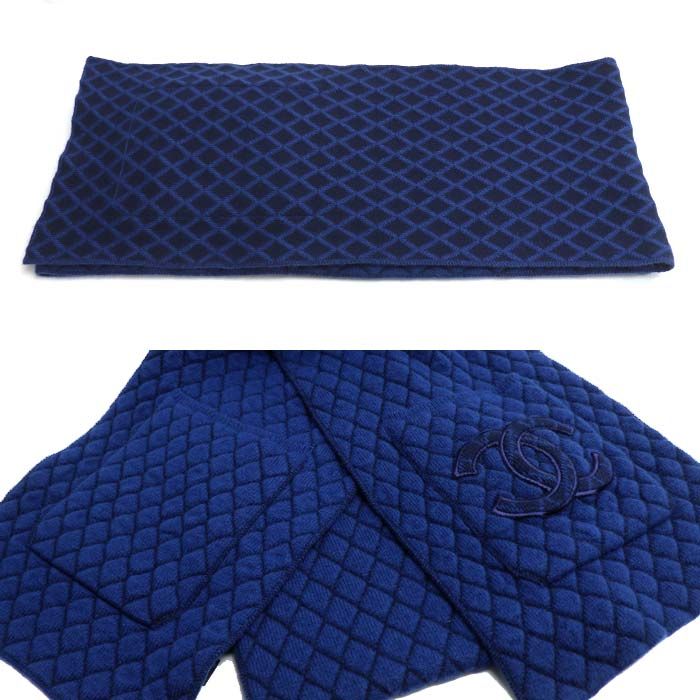 Chanel Large Quilted Scarf With Pocket Blue Ladies Pre-owned