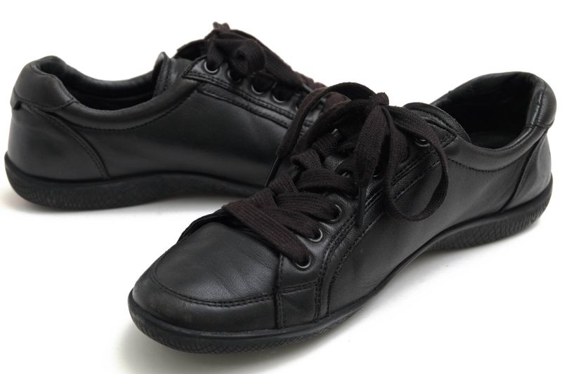 Prada Shoes Sneakers Shoes Low Cut Ladies Women Leather Genuine Black 3e5620
