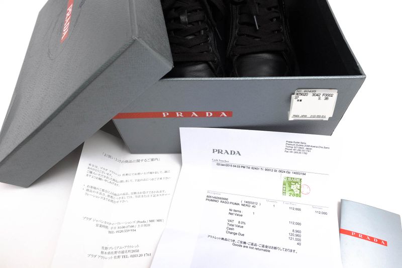 Prada Shoes Sneakers Shoes Low Cut Ladies Women Leather Genuine Black 3e5620