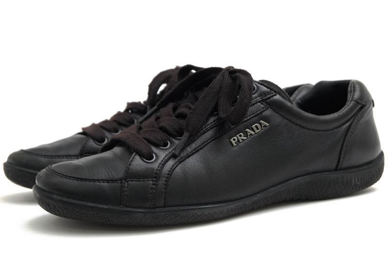 Prada Shoes Sneakers Shoes Low Cut Ladies Women Leather Genuine Black 3e5620