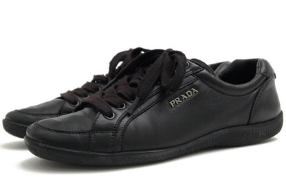 Prada Shoes Sneakers Shoes Low Cut Ladies Women Leather Genuine Black 3e5620
