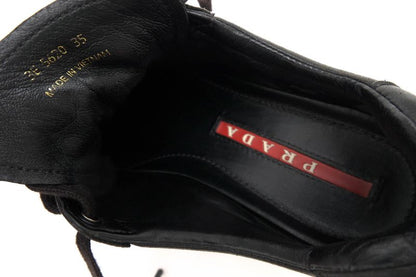 Prada Shoes Sneakers Shoes Low Cut Ladies Women Leather Genuine Black 3e5620