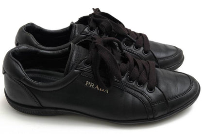 Prada Shoes Sneakers Shoes Low Cut Ladies Women Leather Genuine Black 3e5620