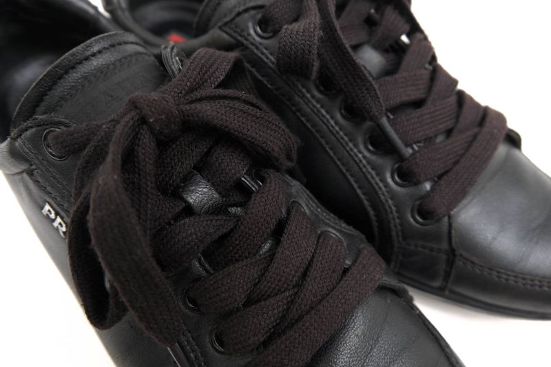 Prada Shoes Sneakers Shoes Low Cut Ladies Women Leather Genuine Black 3e5620