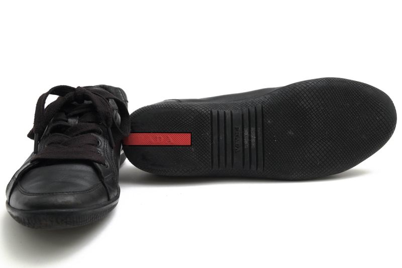 Prada Shoes Sneakers Shoes Low Cut Ladies Women Leather Genuine Black 3e5620