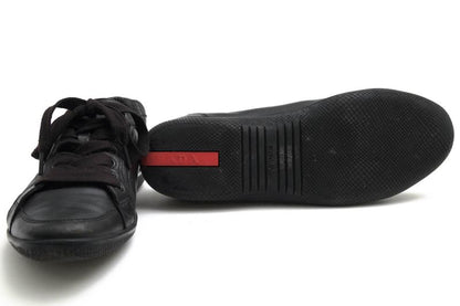 Prada Shoes Sneakers Shoes Low Cut Ladies Women Leather Genuine Black 3e5620