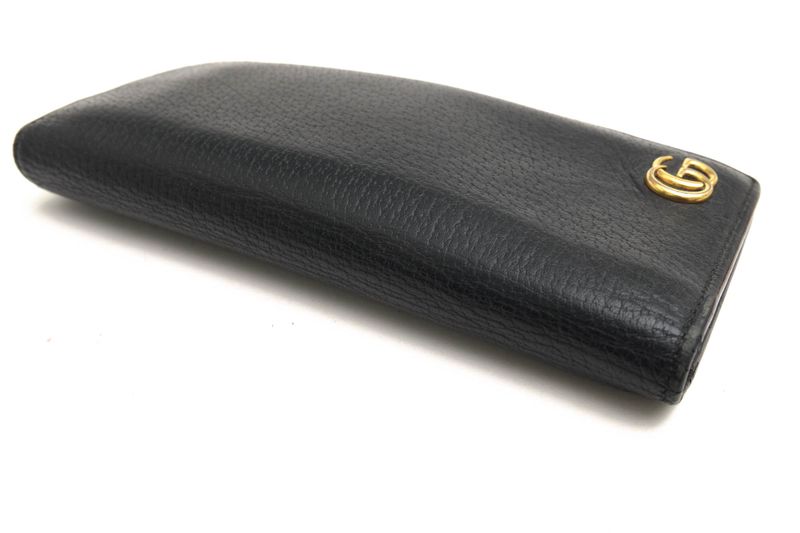 Gucci Long Wallet Men Leather Genuine Black 428740 GG Marmont with Coin Purse